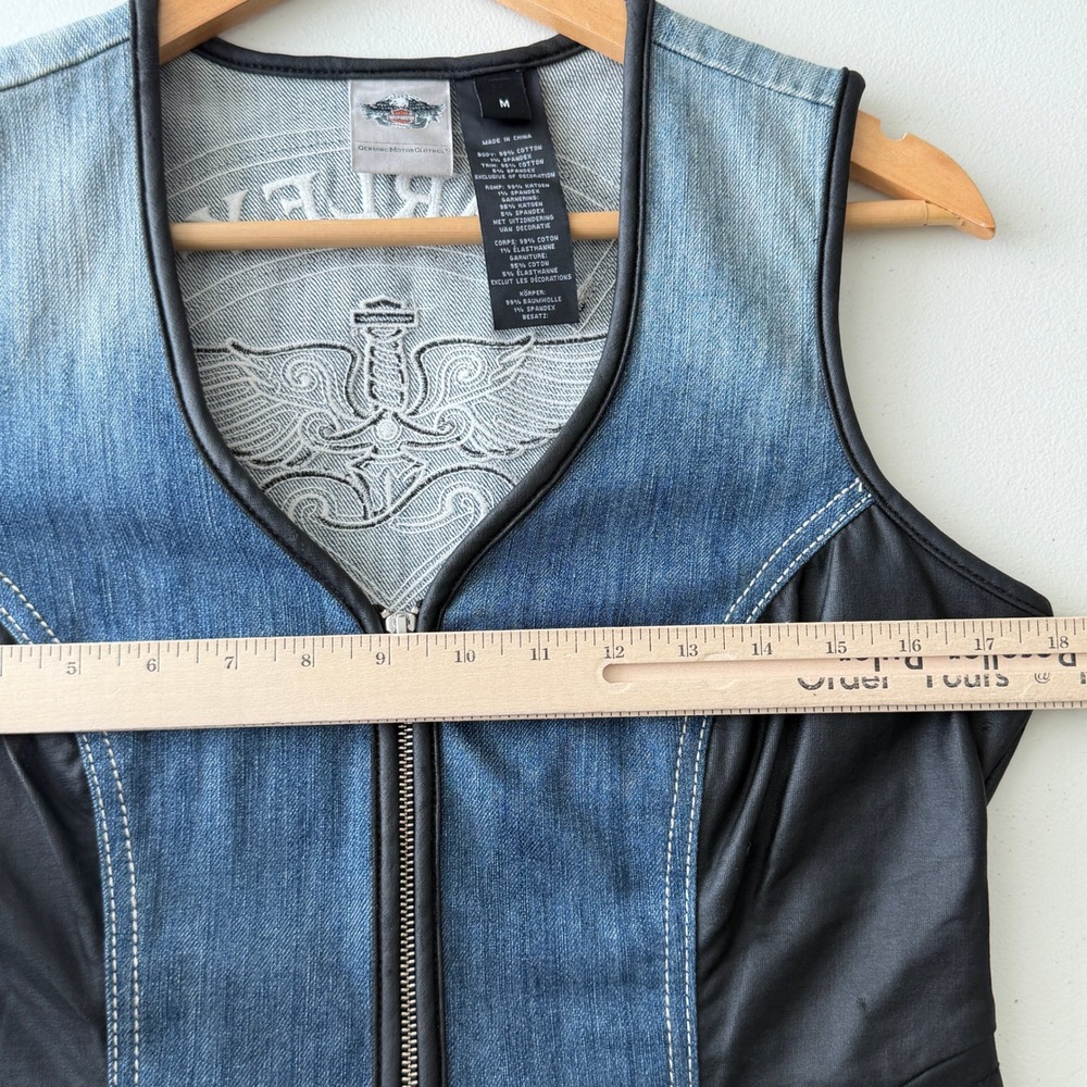 Vintage Harley Vintage Davidson Vest Womens Medium Denim Y2K Corset Lace Up - Picture 11 of 12